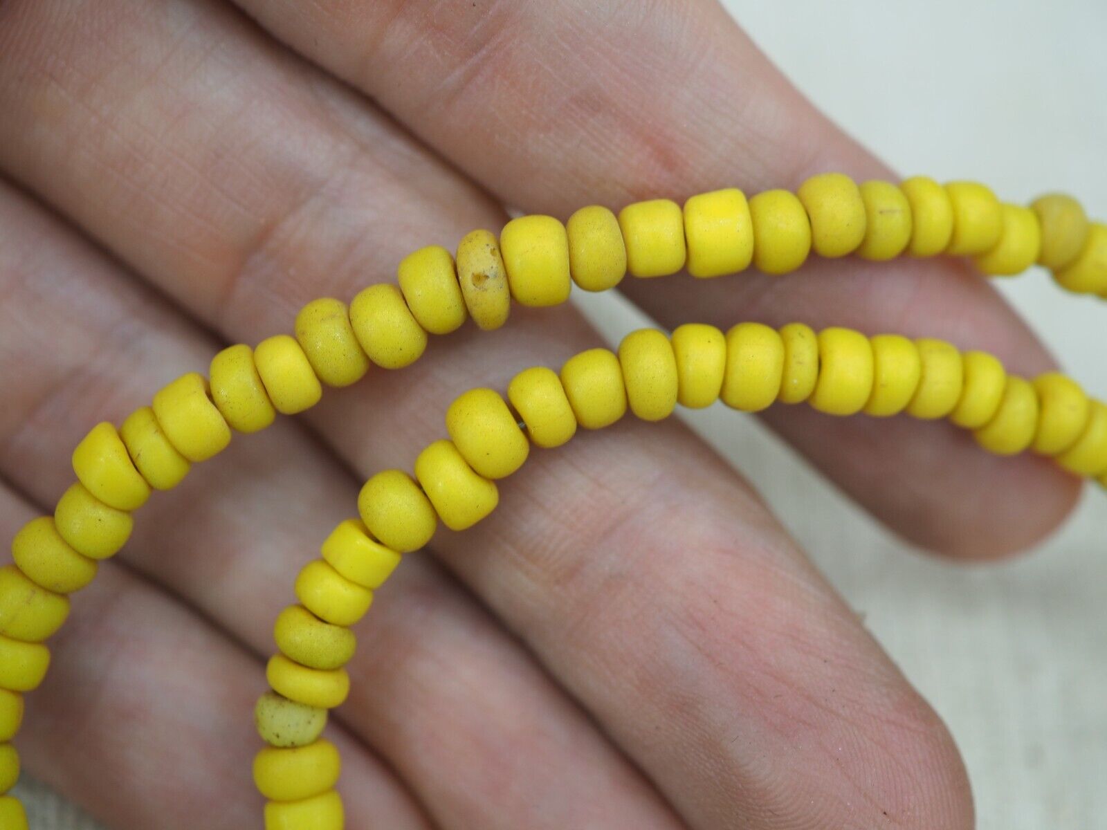 Antique Indo Pacific trade Wind Royal Yellow  glass Beads Collectible Necklace