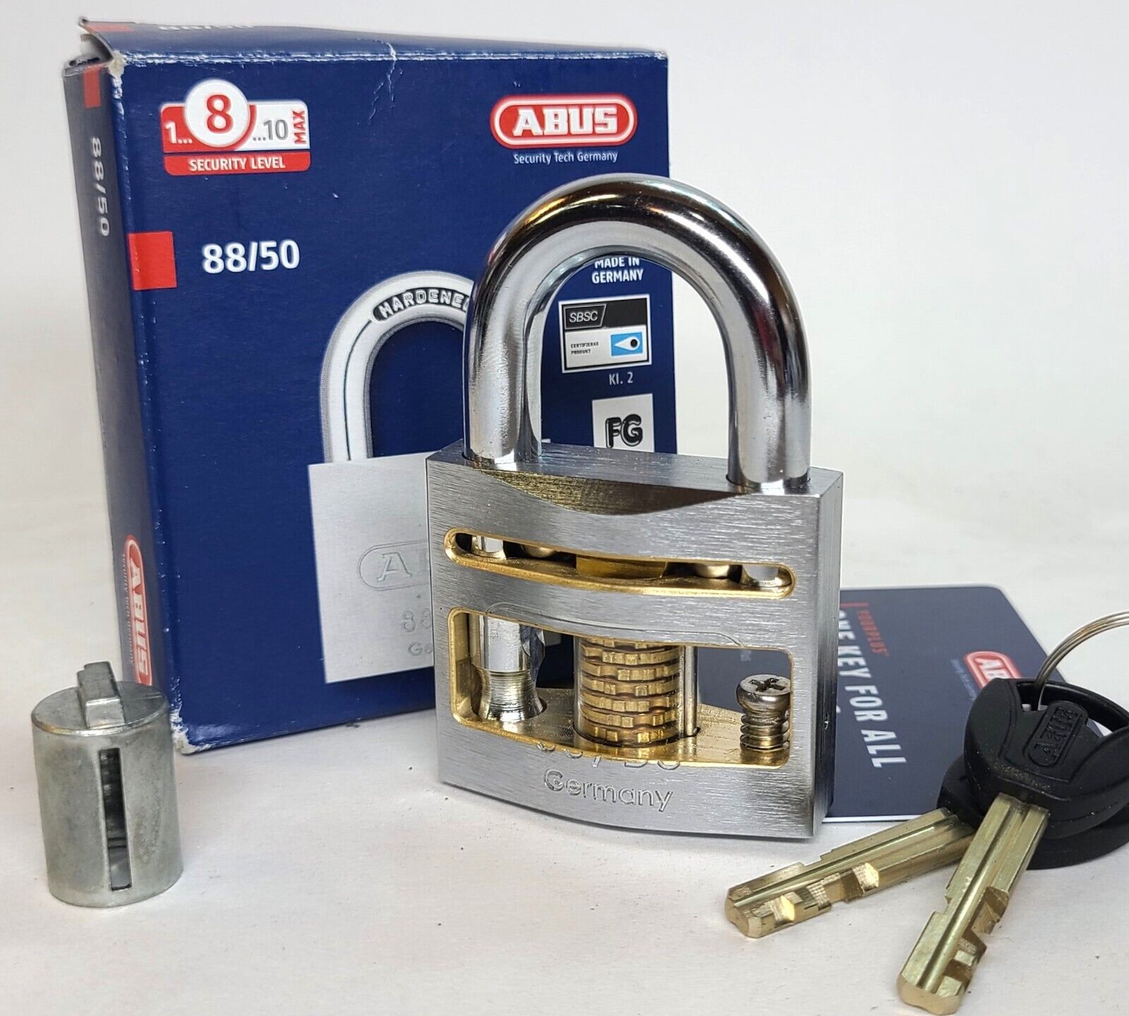 Abus 88/50 Padlock plus cylinder cutout W/acrylic core Locksport lock collectors