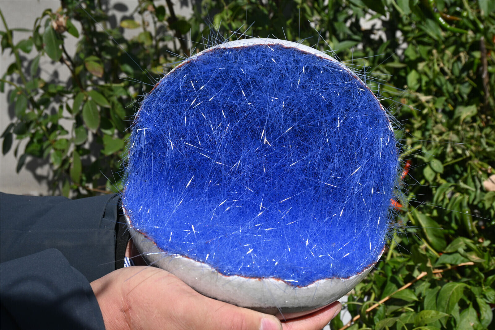 1pc Natural Blue Needle Ironstone Carved Sphere Open Mouth Crystal Ball Reiki