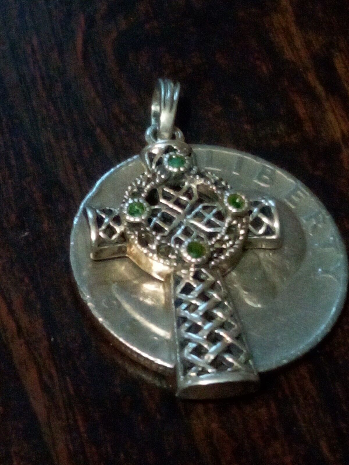 Vintage Silver Celtic Cross With Peridot Gems