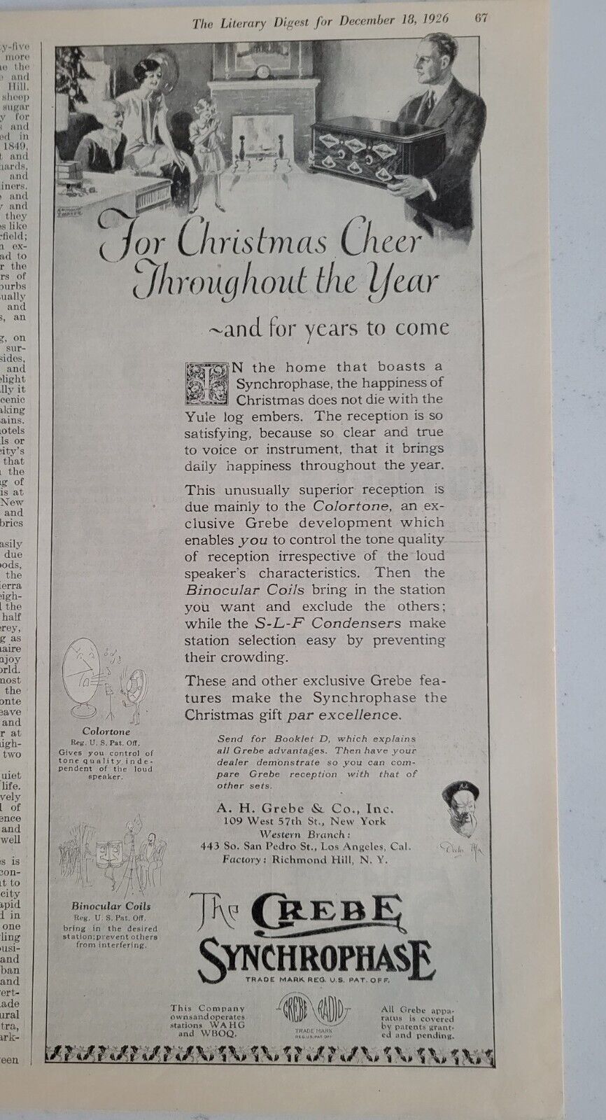 1926 Grebe Synchrophase Broadcast Receiver Vintage  ad