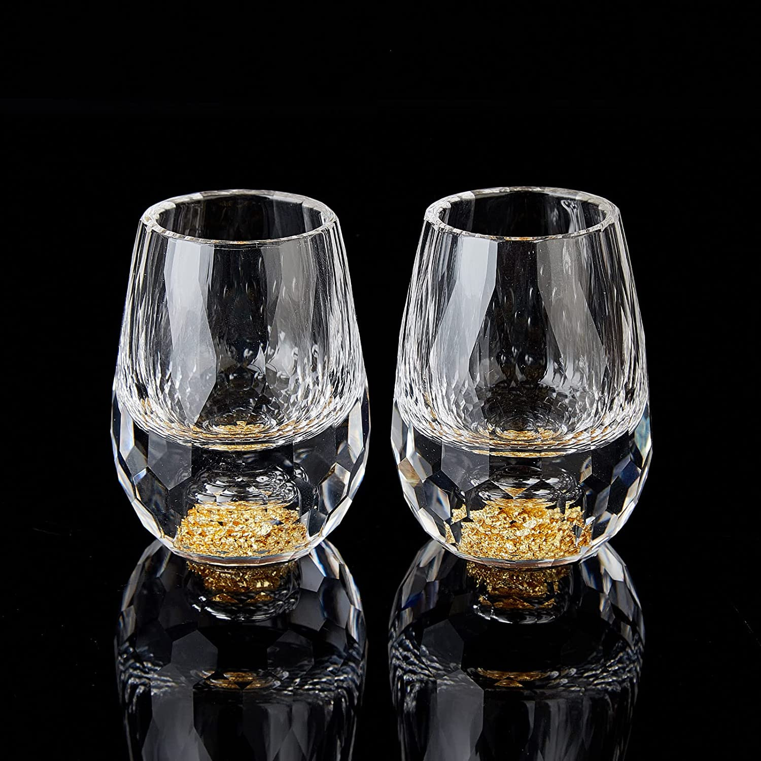 Diamond Shot Glasses (1.5Oz), Crystal Shot Glass Set Decorated with 24K Gold Lea