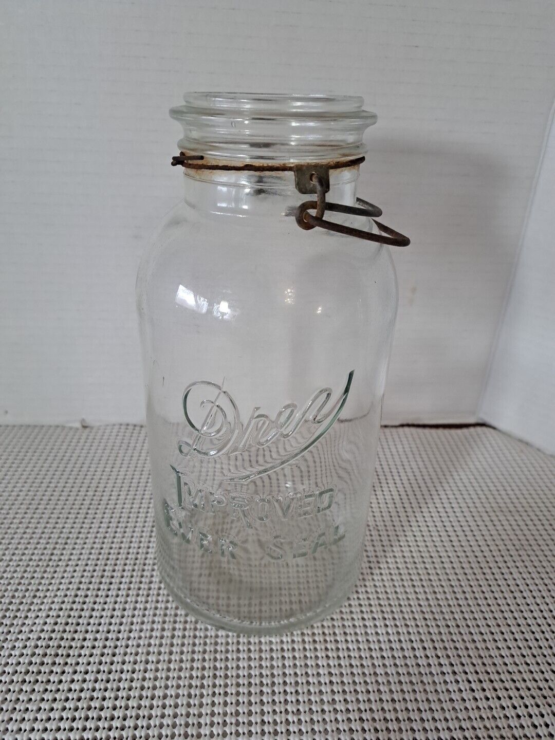 Antique Drey Half Gallon Improved Ever Seal Wire Bale Canning Jar, No Lid #7