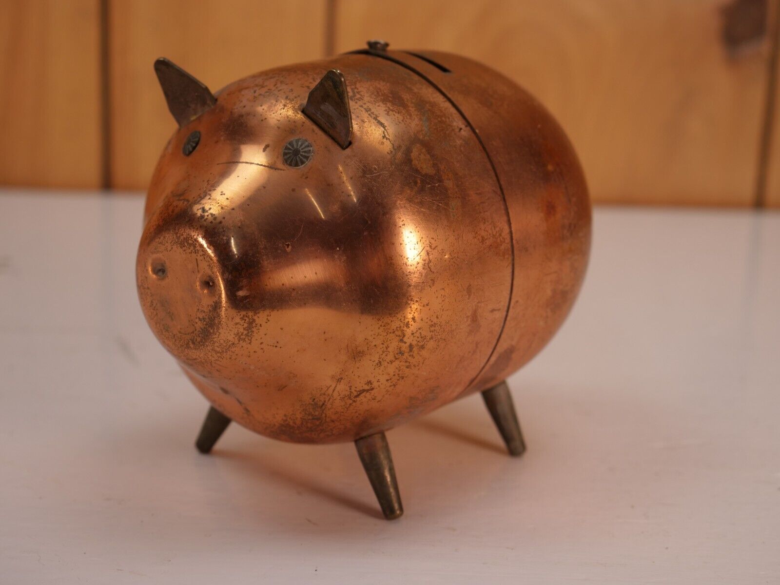 Vintage Coppercraft Guild Piggy Bank Copper and Brass with Curly Tail