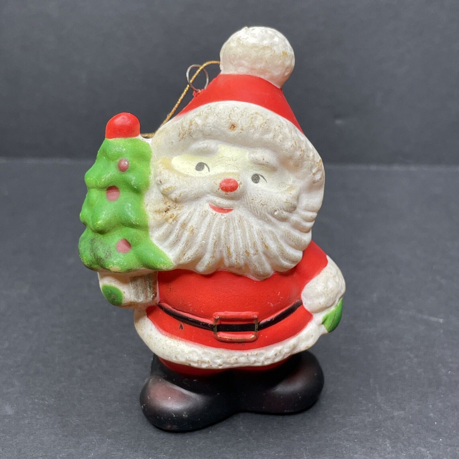 Vintage 1980s Santa Claus Blow Mold Christmas Tree Hanging Ornament 3\