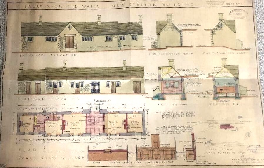 RAILWAY HISTORY BOURTON ON THE WATER TRAIN STATION ARCHITECTURAL DRAWING 1937