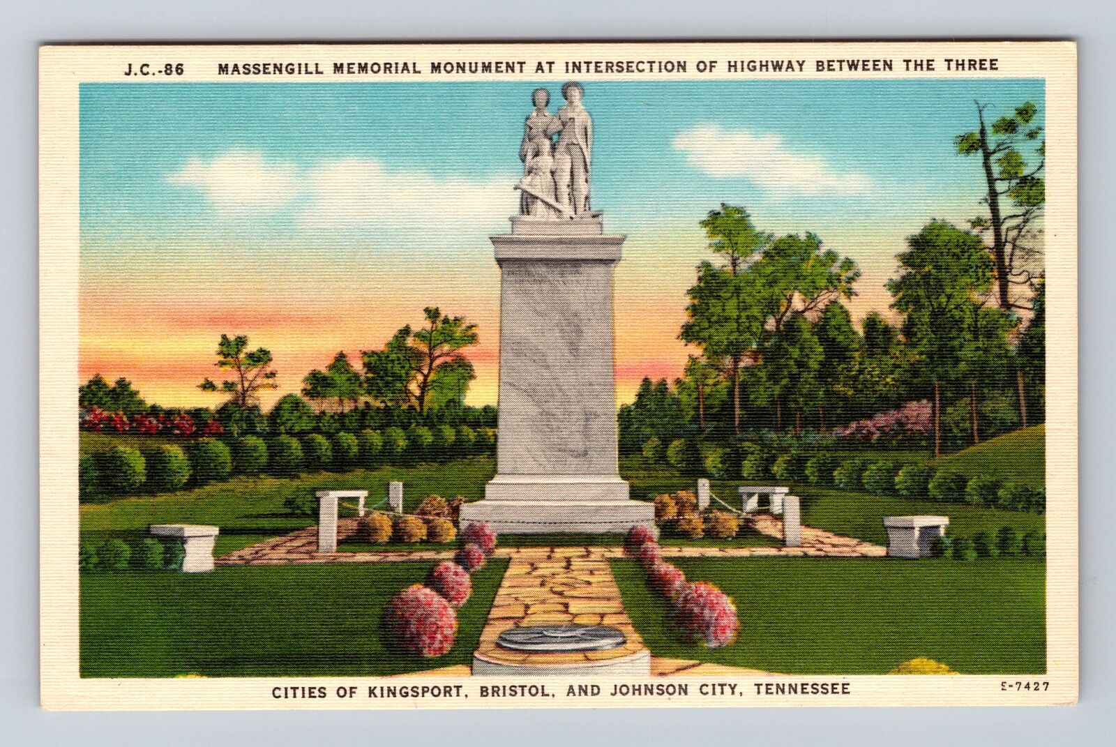 Johnson City TN- Tennessee, Massengill Memorial Monument, Vintage Postcard