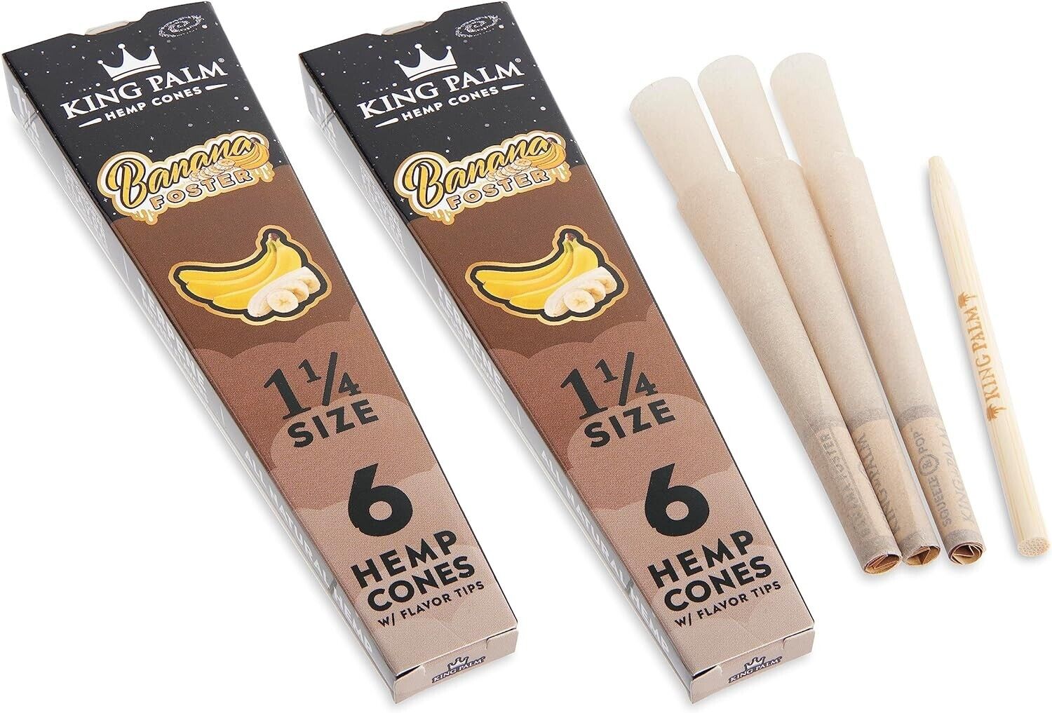 KingPalm Prerolled Cones &Filter Tips-2 Packs-(Banana Foster) 1 1/4, 6 per pack.