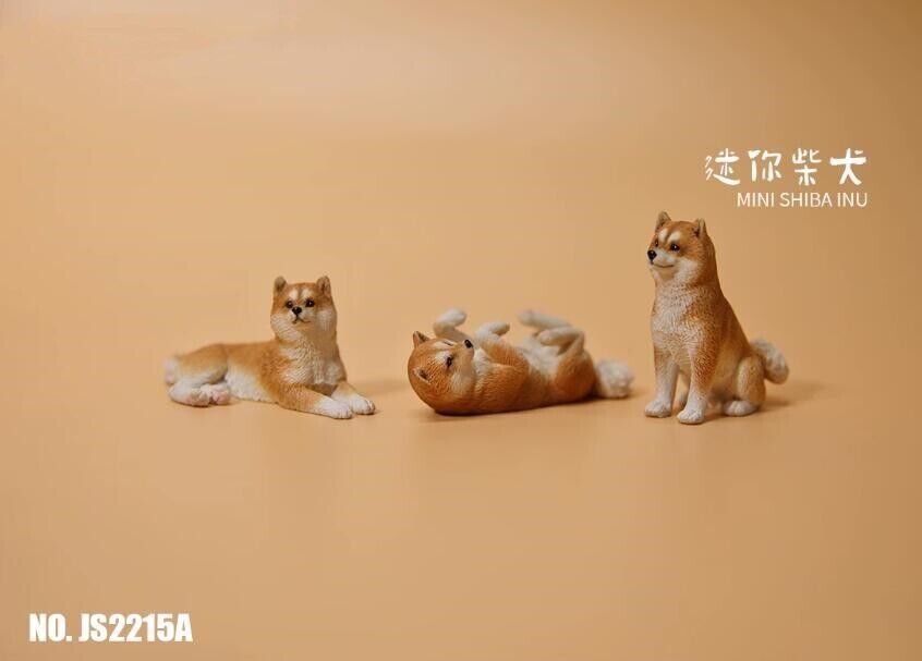 3pcs Cute Small Shiba Inu Dog JS2215 1/6 Resin Model Animal Figure Decor Statues
