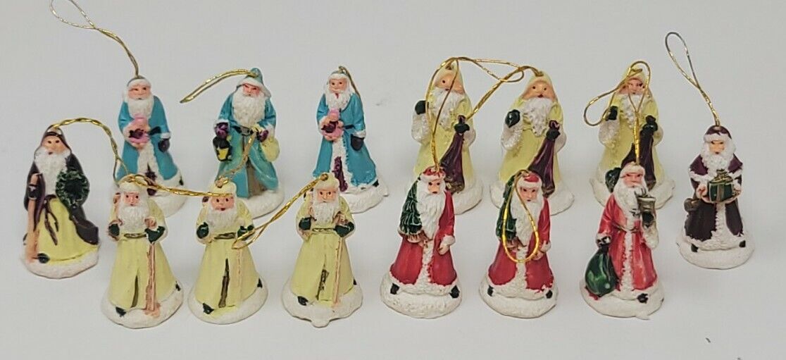 14 Miniature Old World Santas Christmas Tree Village Ornament Lot Hang or Stand