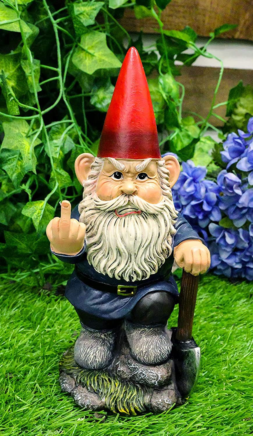 Ebros Rude Garden Greeter Go Away Gnome Dwarf Flip the Bird Statue Patio Outdoo