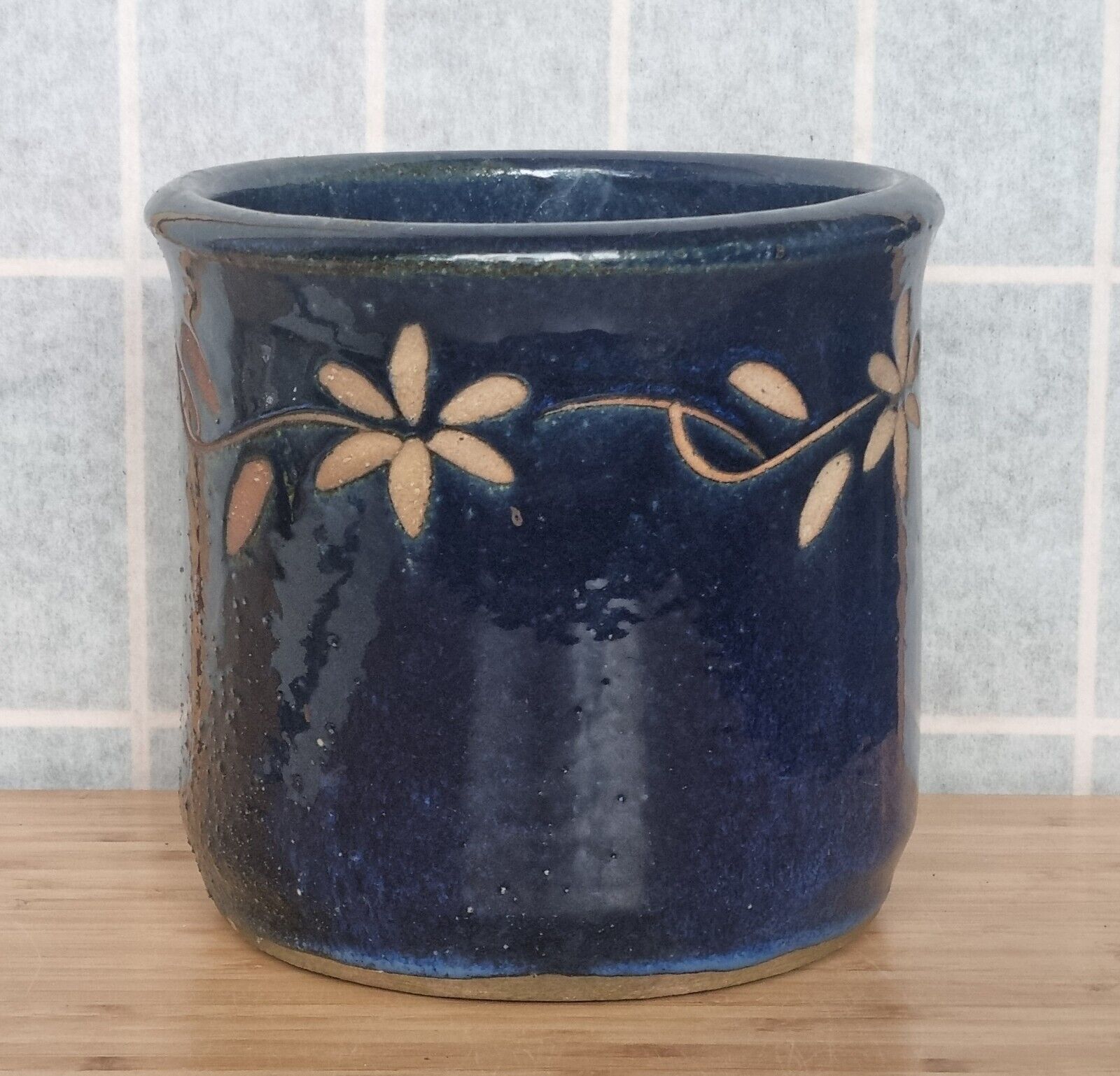 Glazed Navy Blue Plant Pot Outdoor Planter Medium To Large Floral