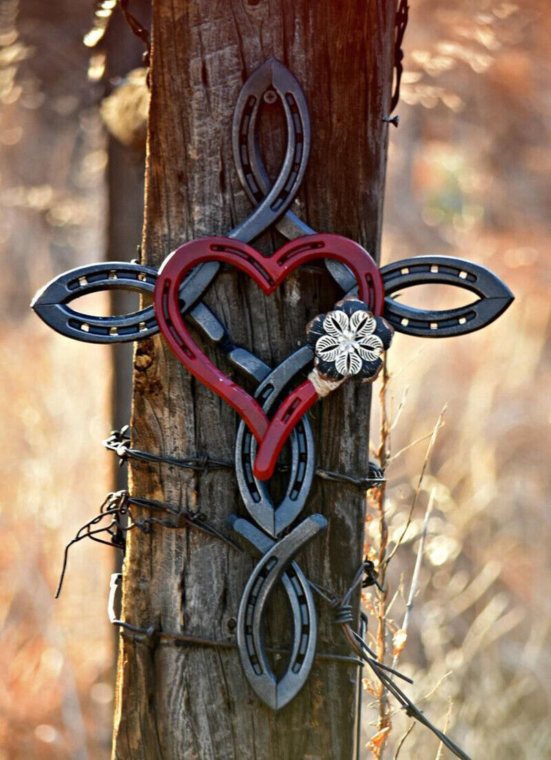 Natural Horseshoe Cross With Heart -Original Quality Handmade DIY Art Decoration