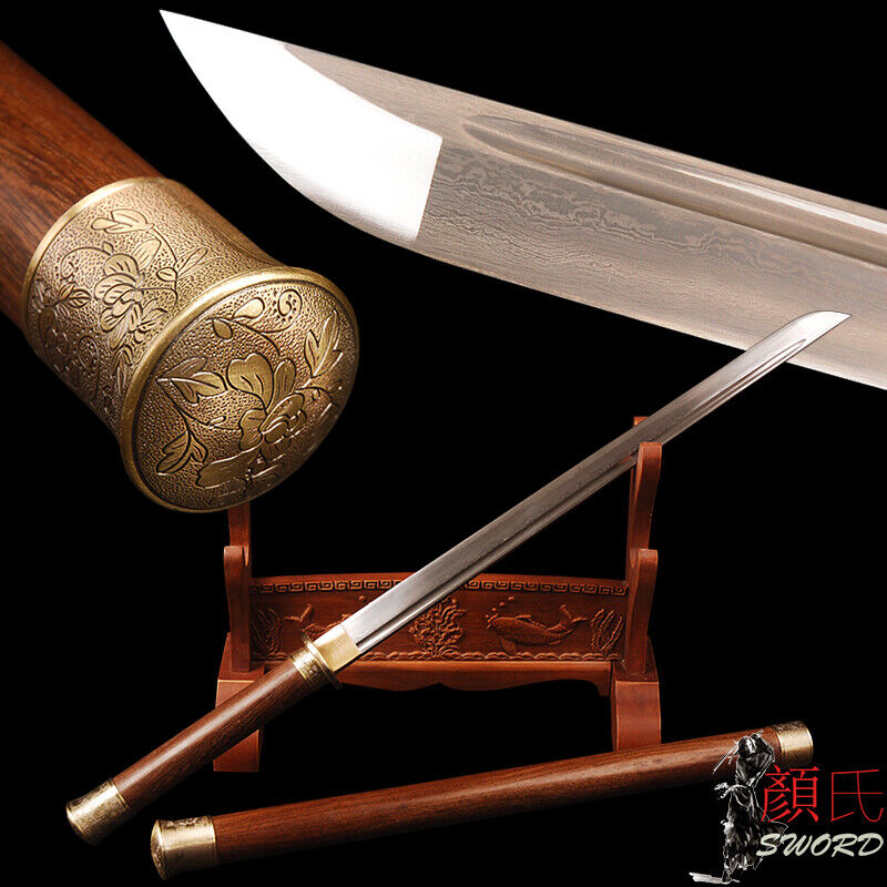 30''Damascus Folded Steel Chinese Tang Dynasty Dao Rosewood Sharp Straight Sword