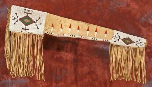 Old American Handmade Beaded Sioux Style Leather Rifle Sheath Scabbard LR717