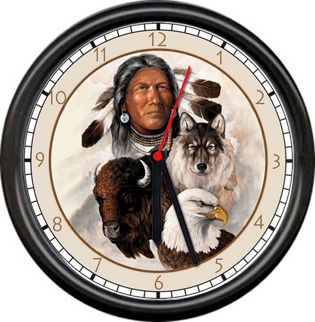 Indian Buffalo Eagle Wolf Native American Theme Wall Clock #856