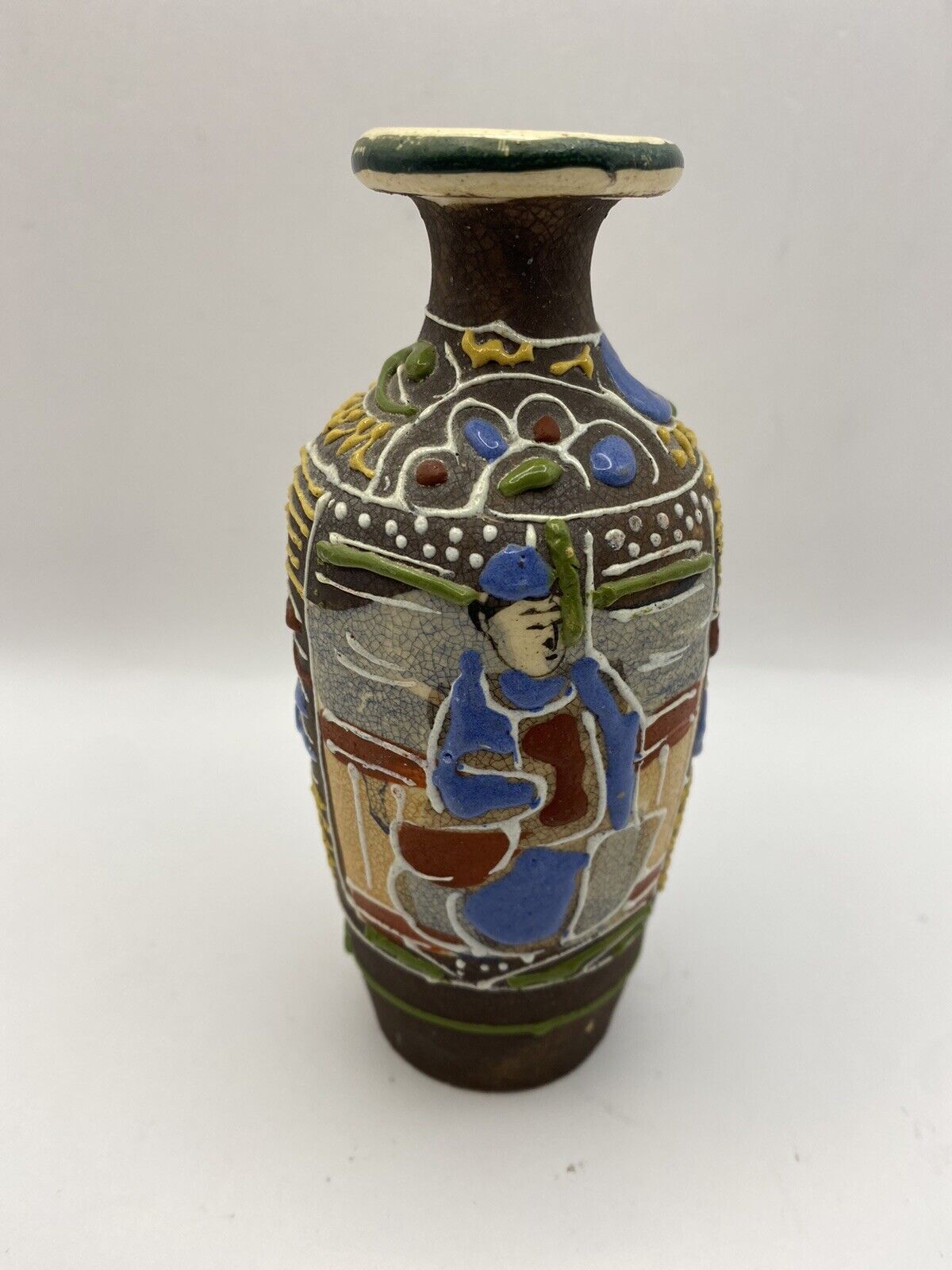 Vintage Asian Pottery Vase Handpainted ~5 Inches 