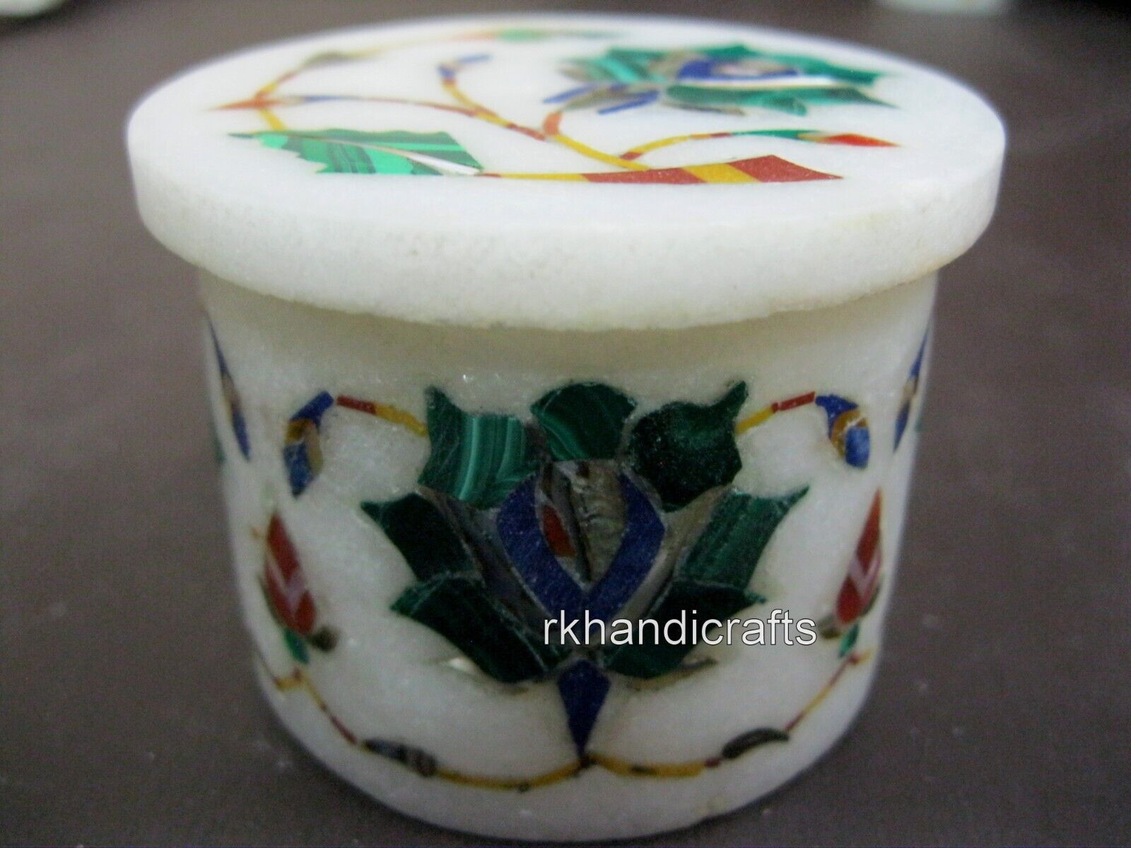 2.5 Inches Marble Bed Side Box Inlaid with Floral Design Jewelry Box for Bedroom