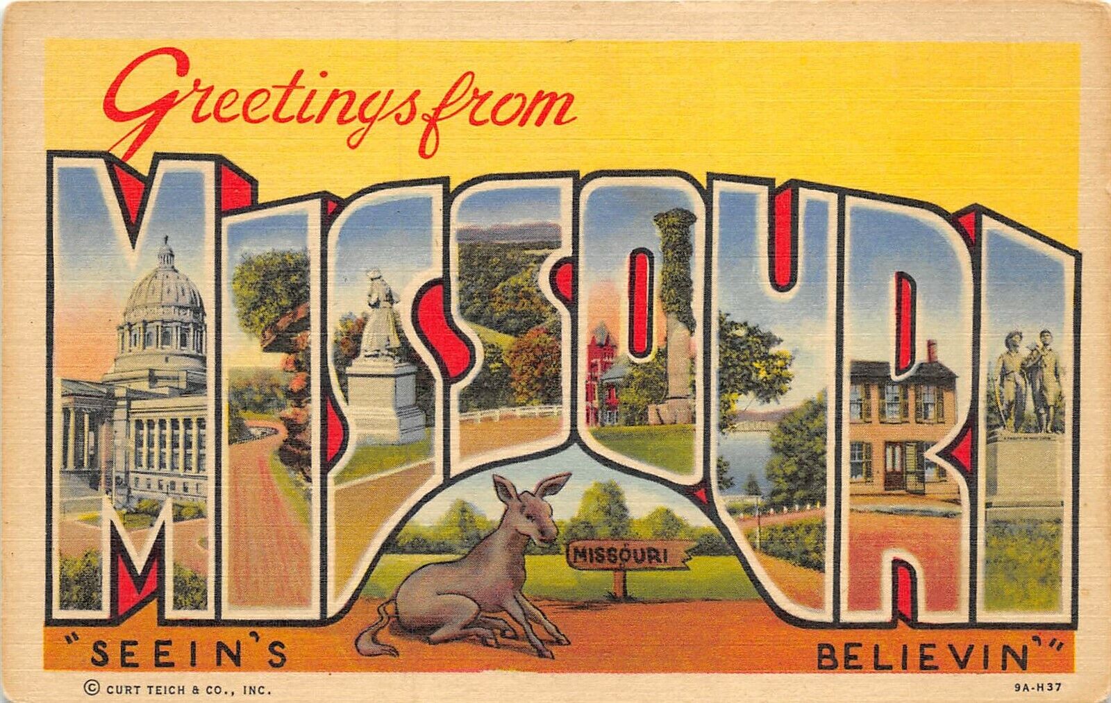 MISSOURI 1940-50s LARGE LETTER Greetings Postcard 