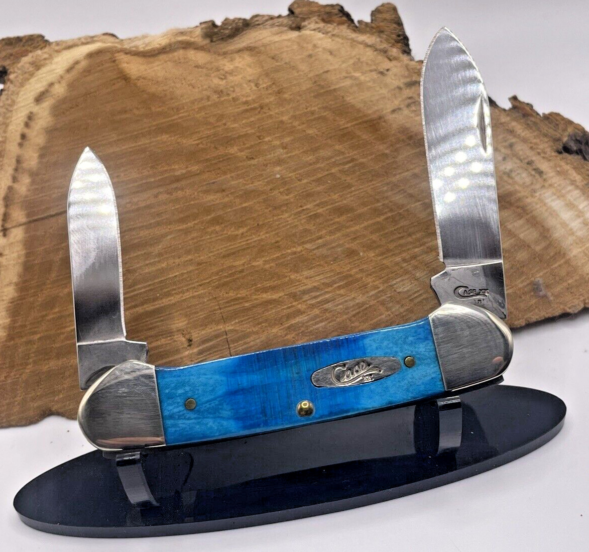 Case XX 62131 2 blade Canoe with Caribbean Blue Sawcut Bone Handles--813.24