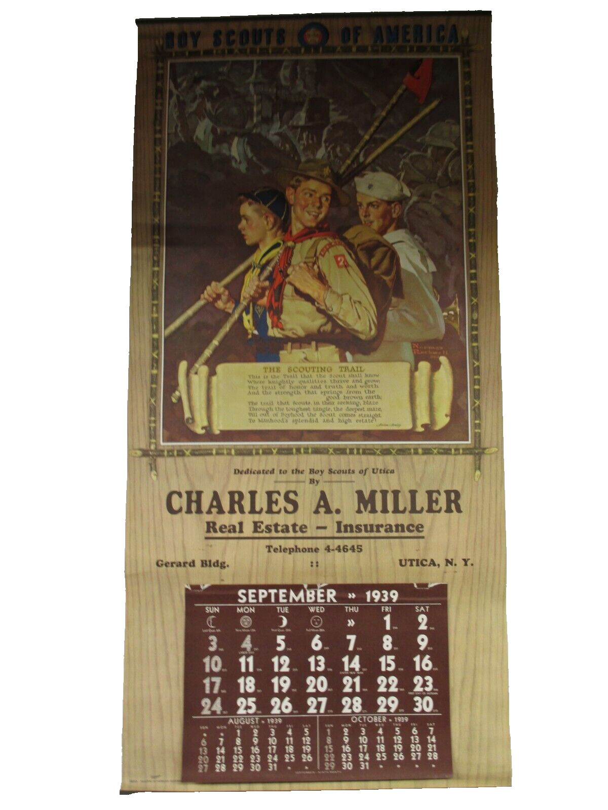 Norman Rockwell Boy Scout  Calendar 1939 charles miller real estate rare large
