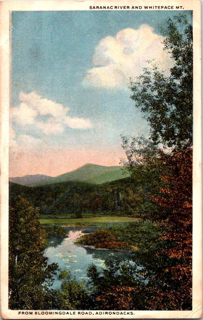 C.1918 Vintage Postcard Saranac River Whiteface Mt. Adirondacks Bloomingdale Rd 