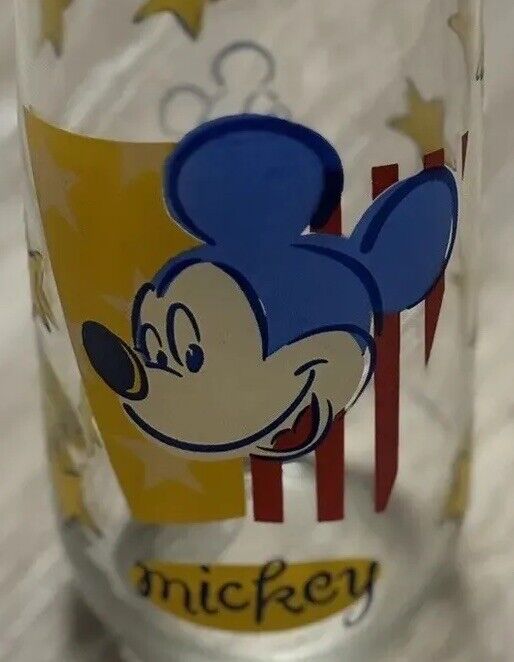 Vintage Mickey Mouse Drinking Glass Stars & Strips Flag Disney VTG