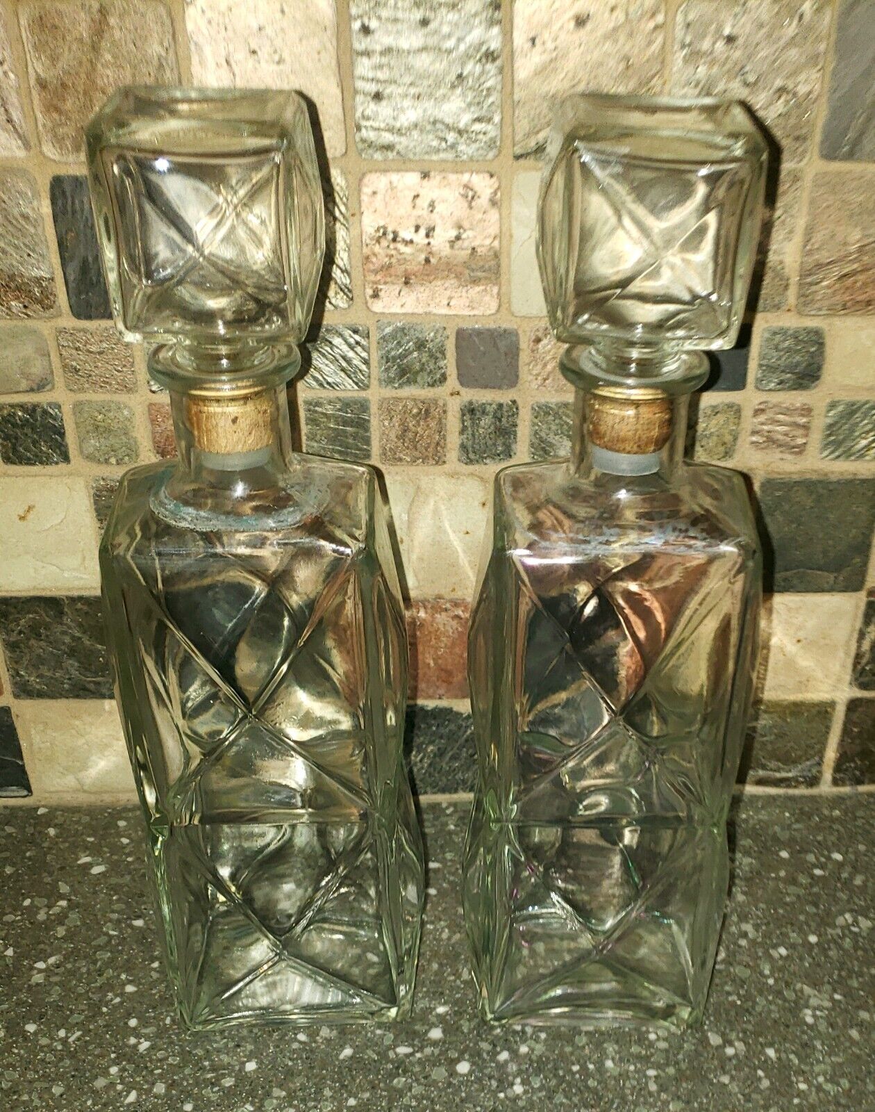 2 Vintage Liquor Glass Bottles Decanters with Cork Stoppers (Liquor Bottles)