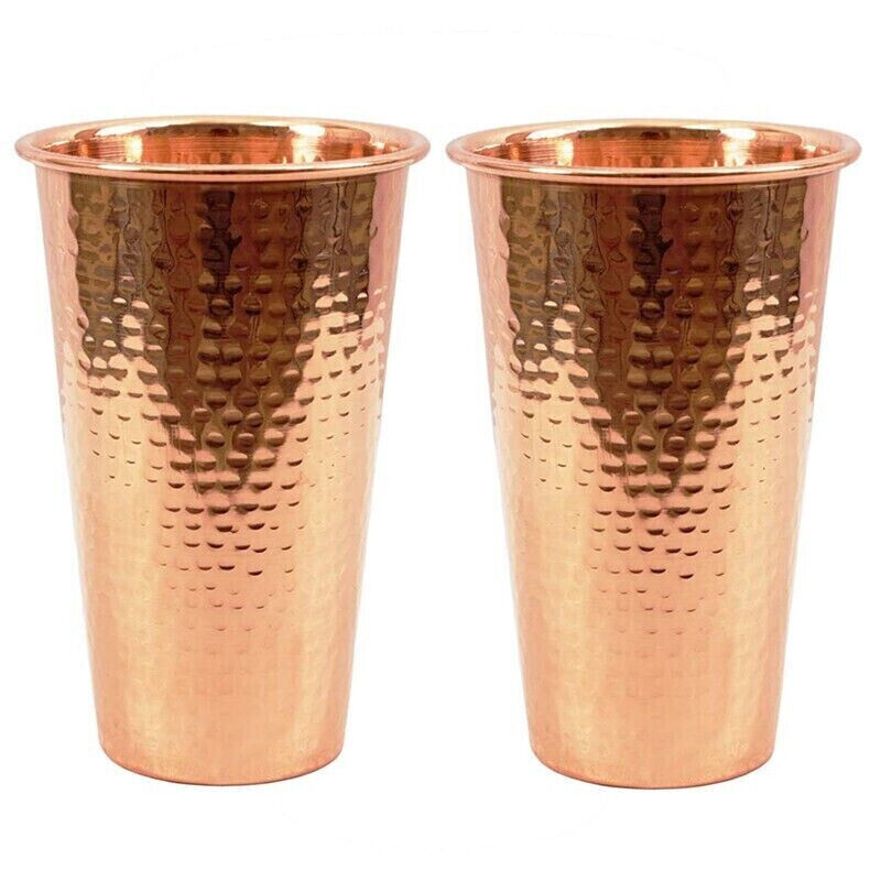 Pure Copper Water Glass Hammered Drinking Tumbler Set Of 2 PC 450ml Capacity