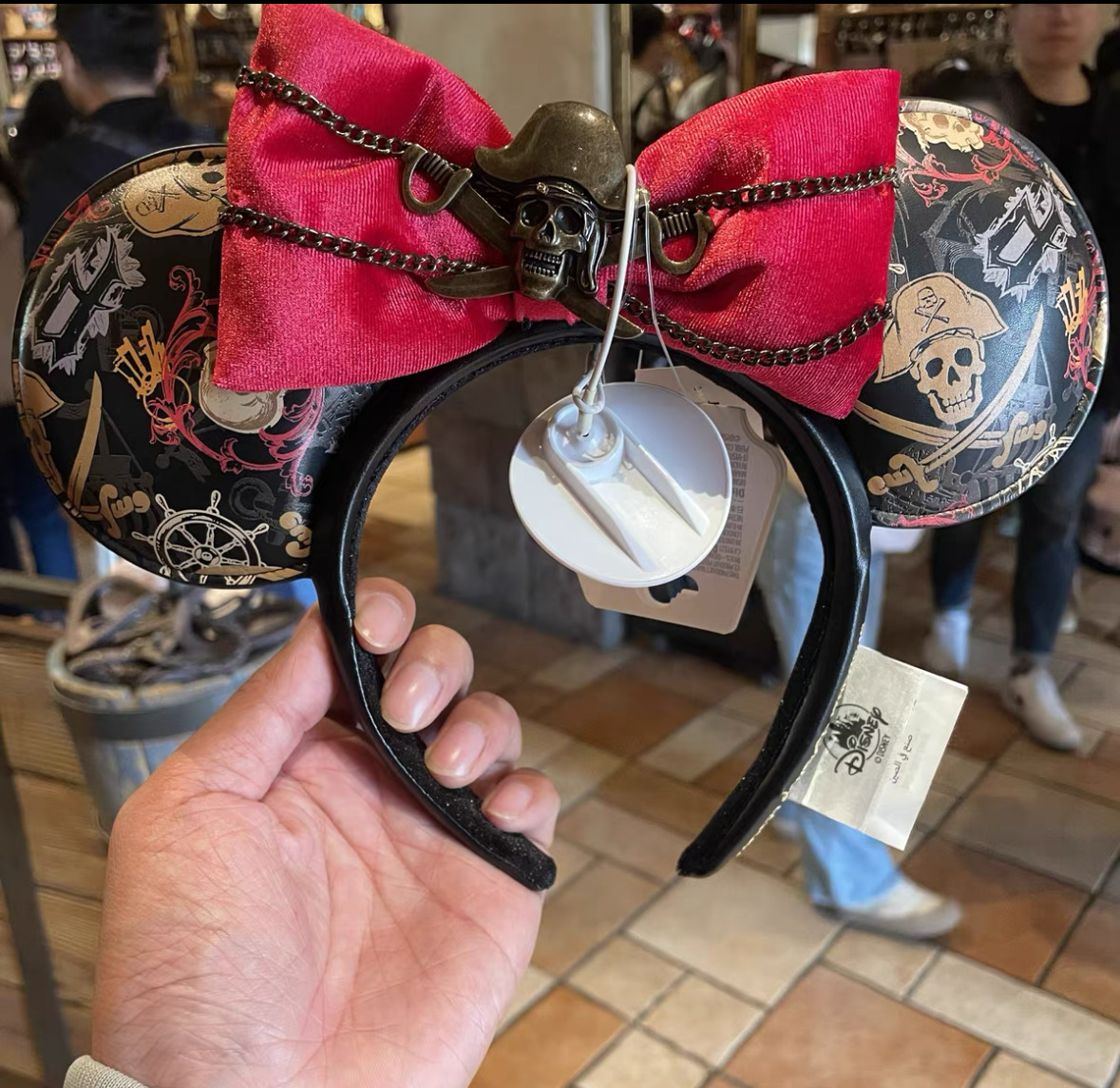 Authentic 2024 Disney pirates of the caribbean red bow Minnie ears Headband