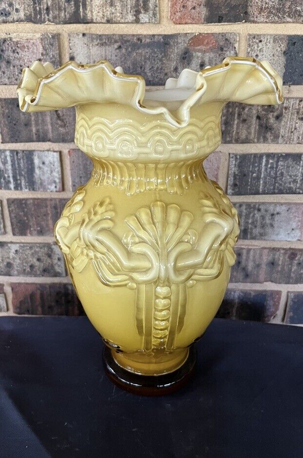 Vintage Fancy Amber Art Deco Vase 12” Tall Preowned