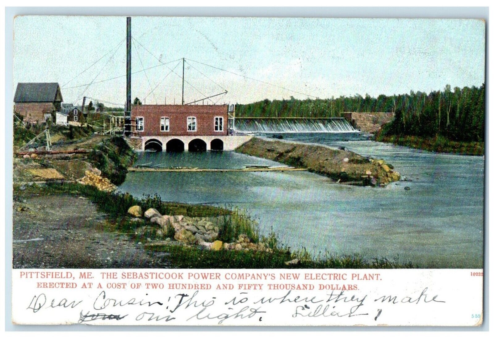 1904 The Sebasticook Power Company's New Electric Plant Pittsfield ME Postcard