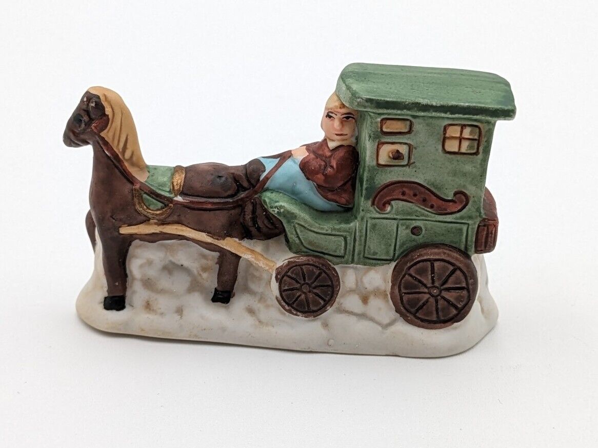 Vintage Russ Berrie Ceramic Horse Drawn Coach Carriage Figurine 2-1/4\