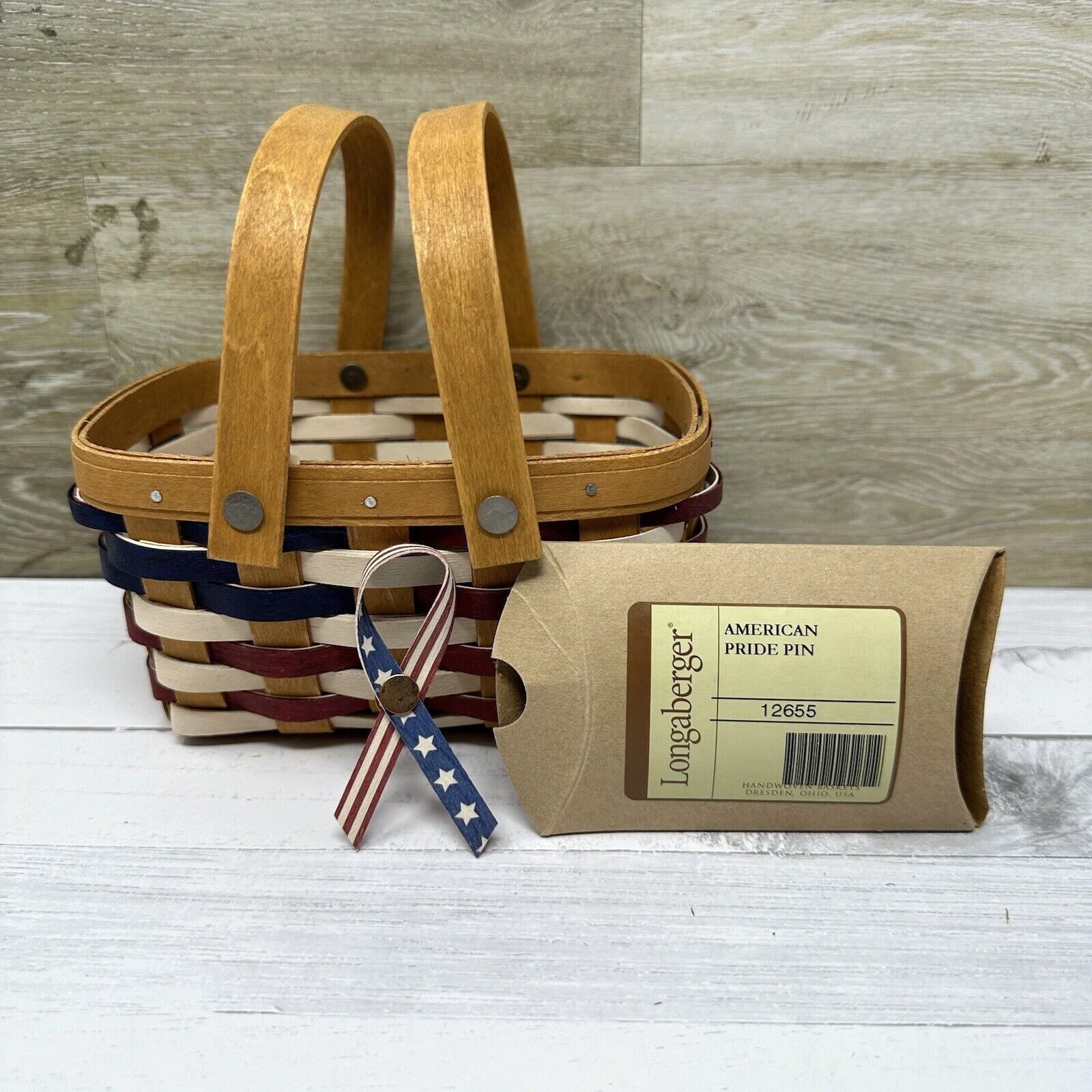 Longaberger 2013 Small American Pride Basket with American Pride Pin and Tag