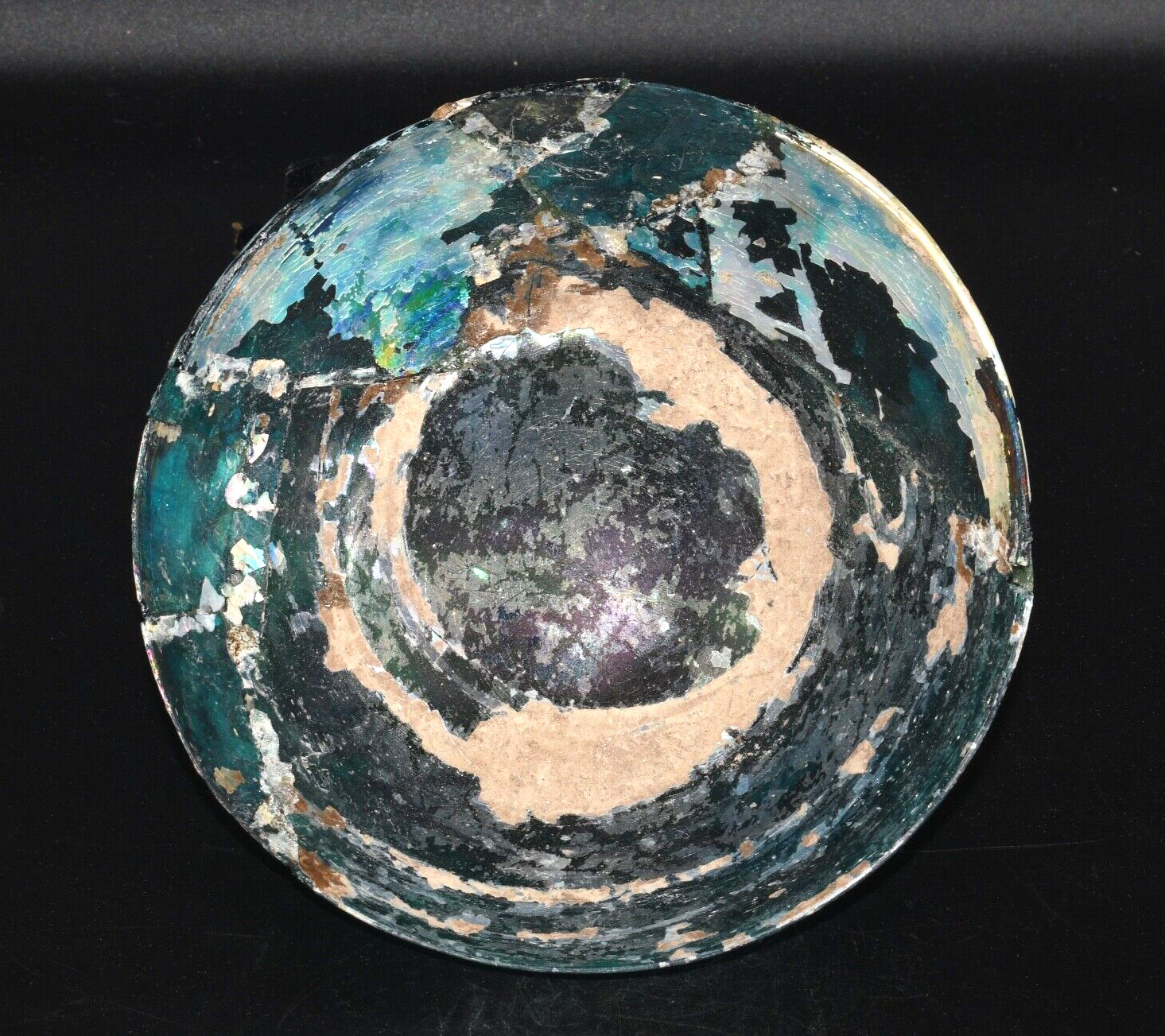 Authentic Ancient Roman Glass Bowl with Rainbow Iridescent Patina C. 1st Century