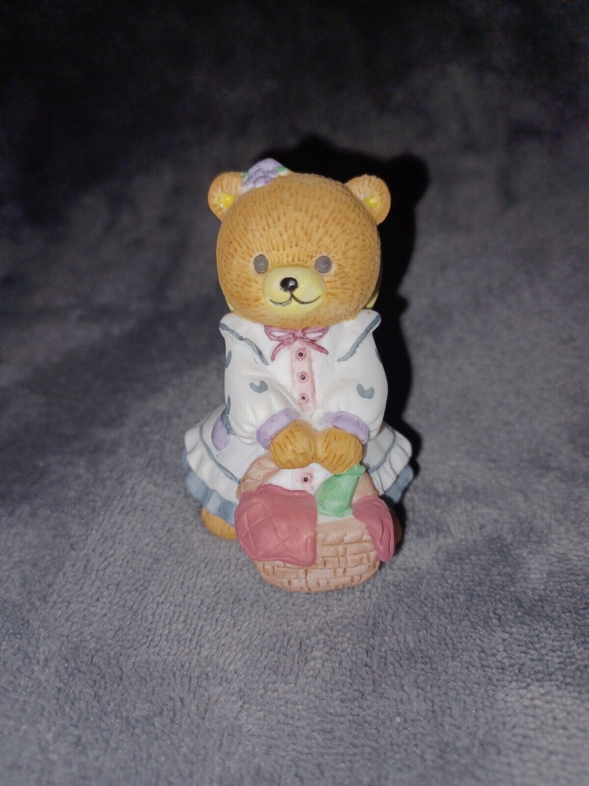Porcelain Bisque Picnic Basket Bear In Dress BC Bronson Teddy Bear Figurine