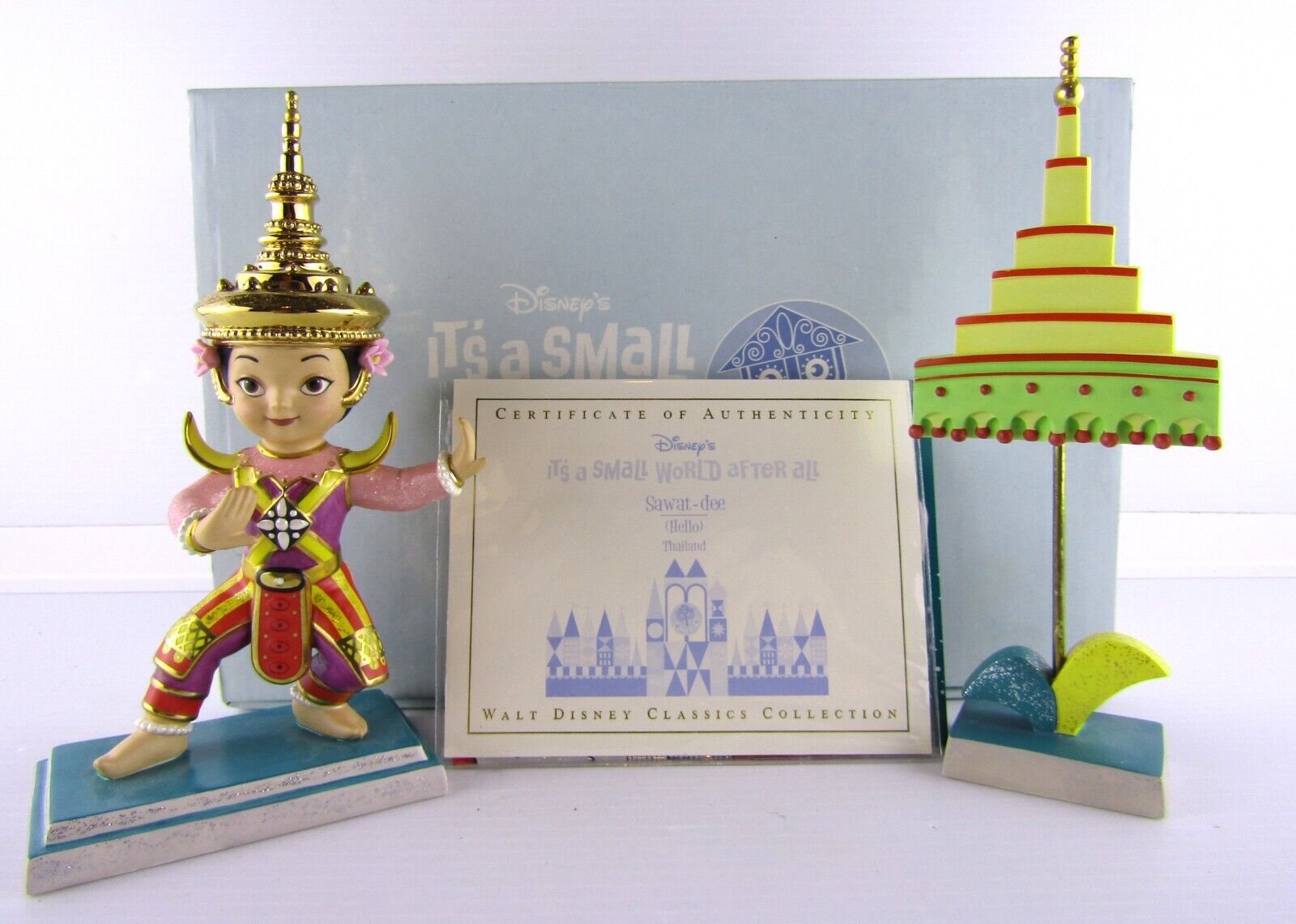 Disney WDCC Small World, Thailand Sawat-Dee and Umbrella w Box and COA