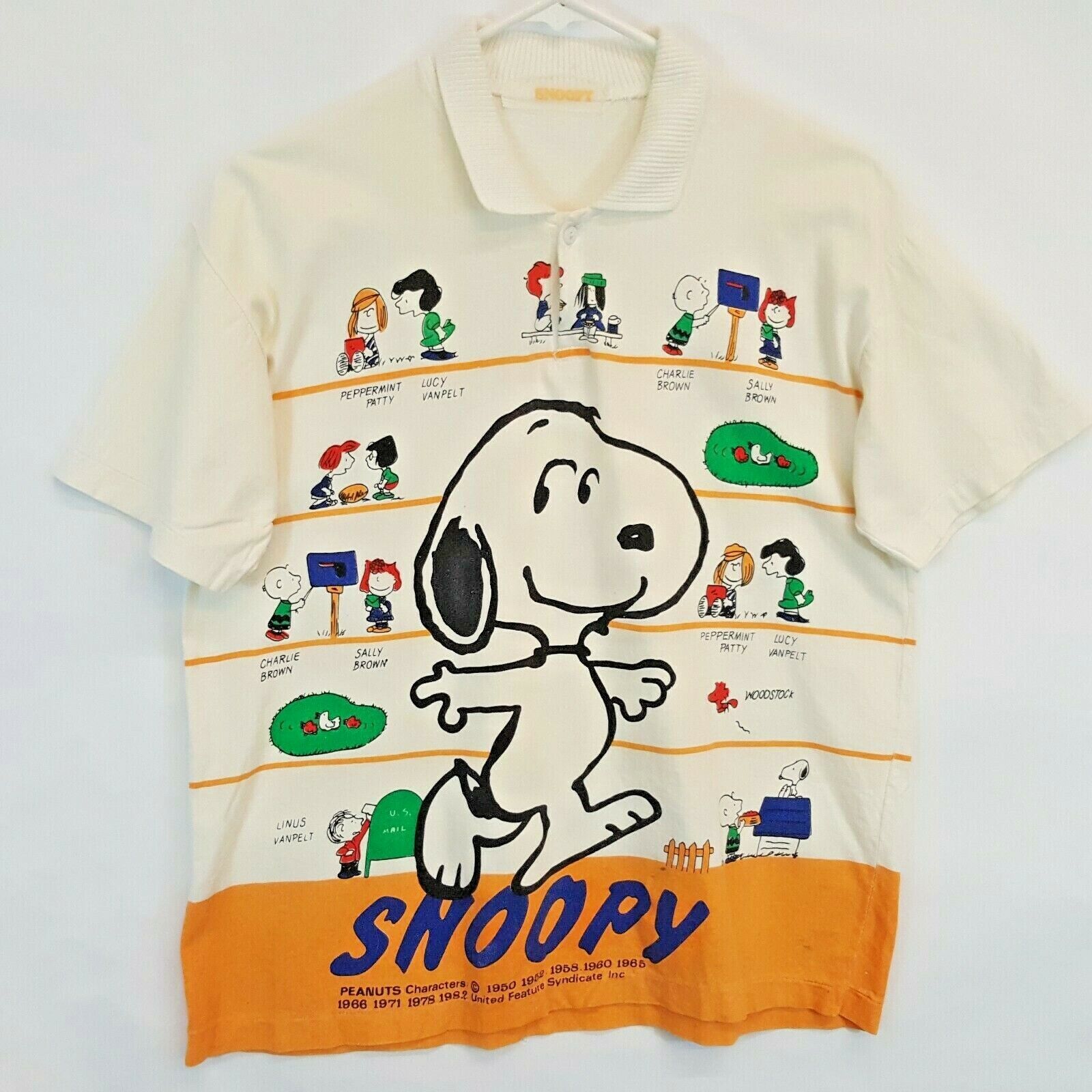 Vintage Snoopy Peanuts All Over 2 sided Polo Shirt Vtg 70s 80s Charlie Woodstock