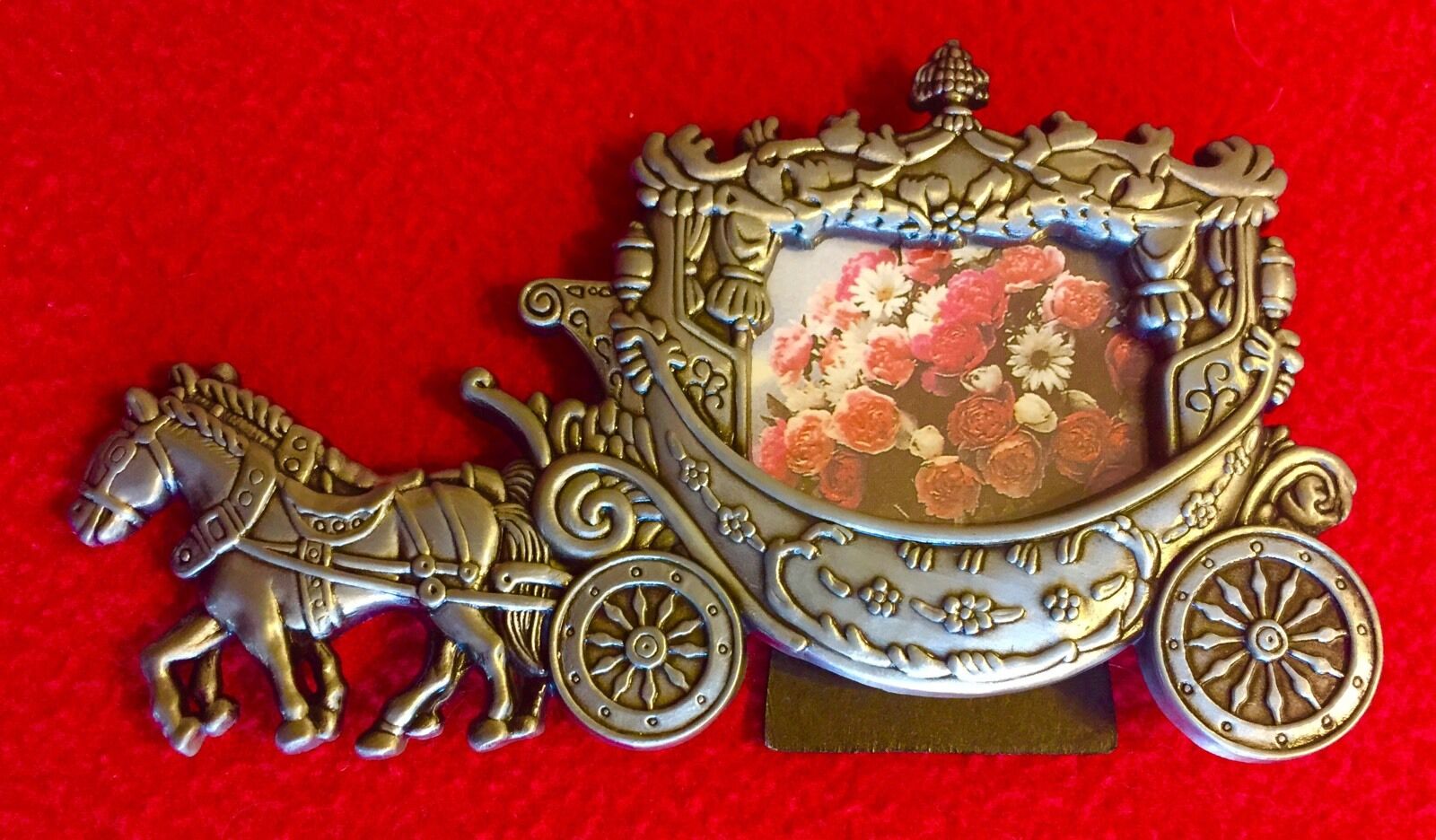 Horse Drawn Princess Royal Coach Carriage Cast Metal Picture Frame Silver tone