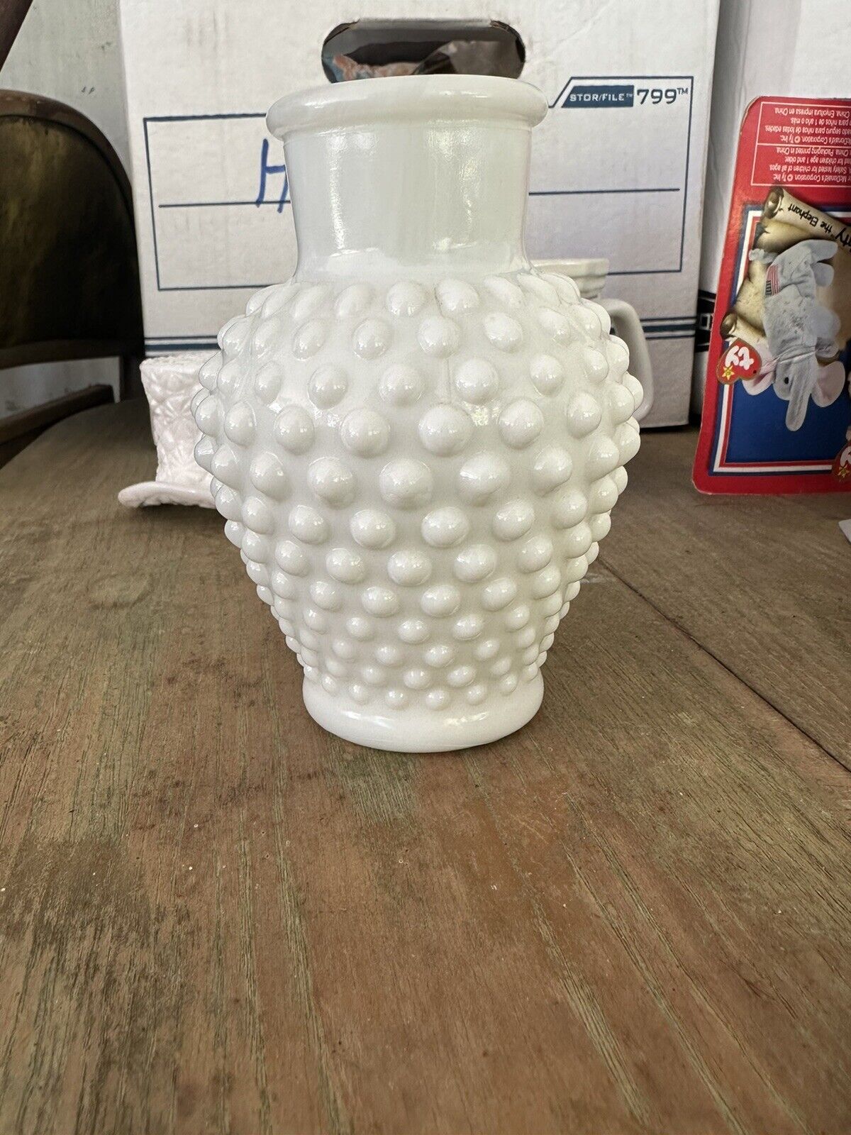 6” Vintage Fenton White Milk Glass Hobnail Round Bud Vase Flowers Dotted