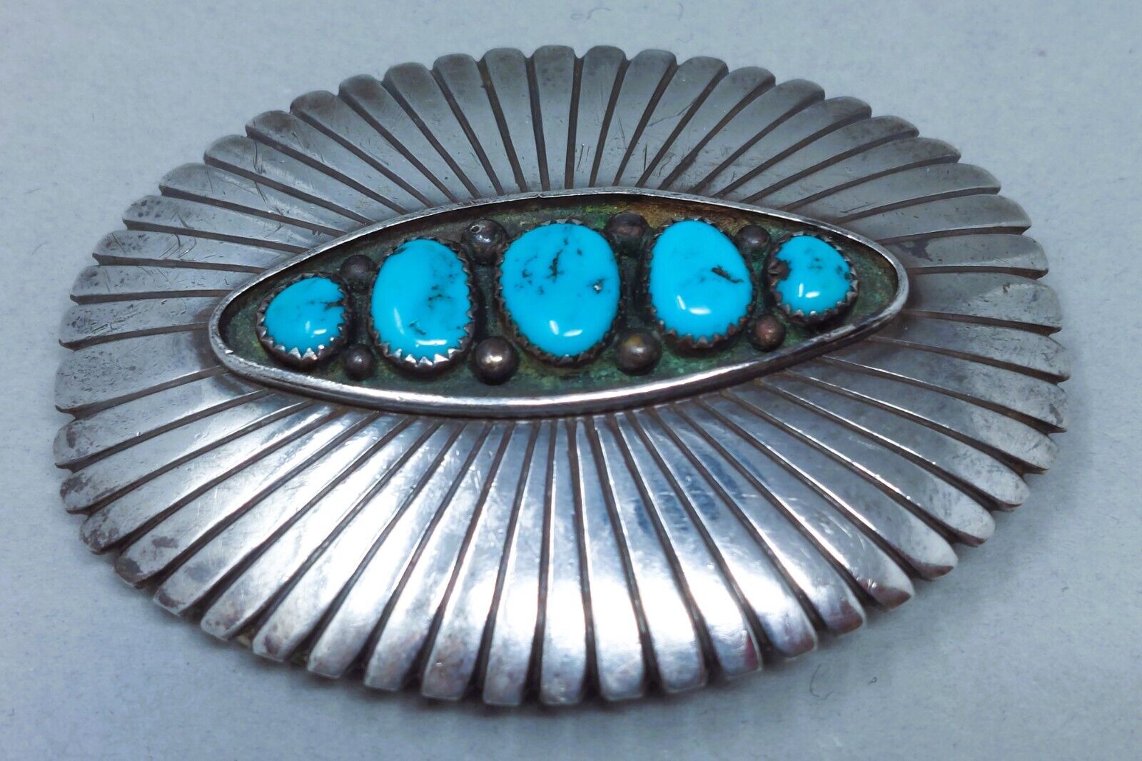 Vintage Navajo Sterling Silver and Turquoise Belt Buckle By Wilbur Musket