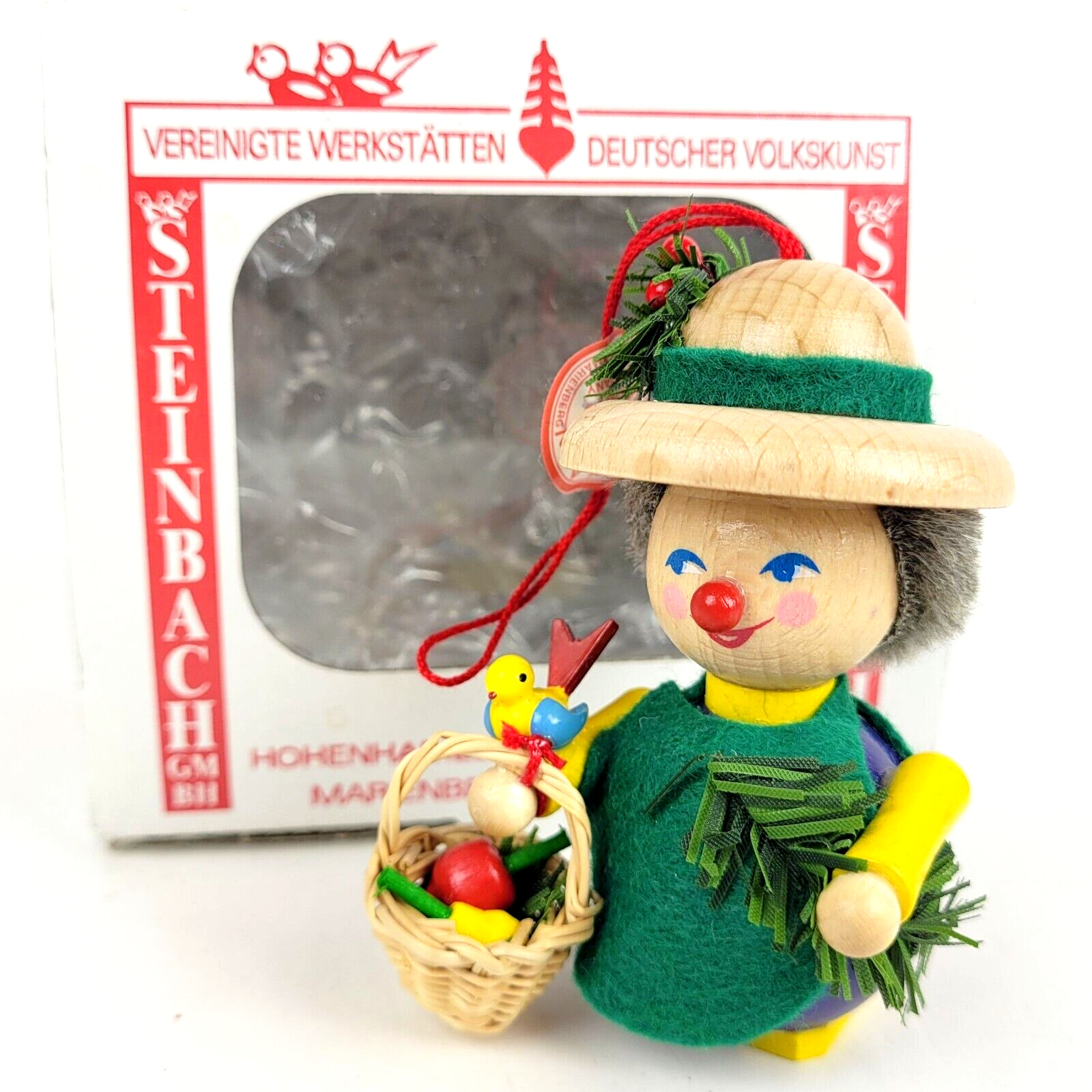 Vintage Steinbach Germany 3” Wooden Gardener Basket Christmas Ornament Boxed New