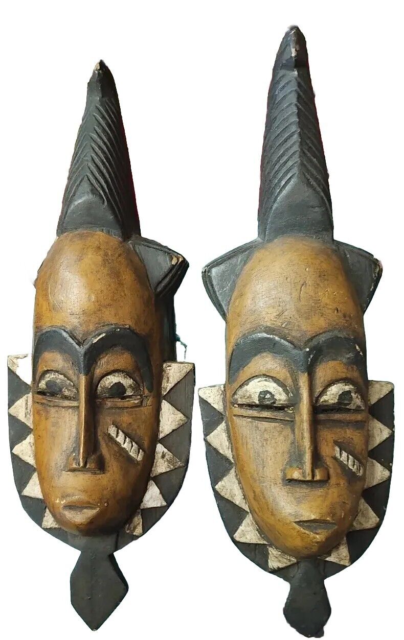Unique-Cute Handcrafted Wooden Masks Made In Ghana Set Of 2