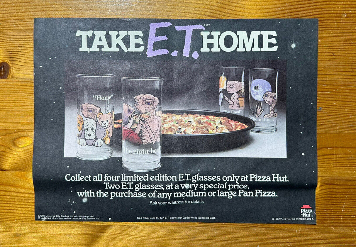 1982 Pizza Hut E. T. Promo Place Mat,  Ad Is For Glasses, *Not Included (AD2)