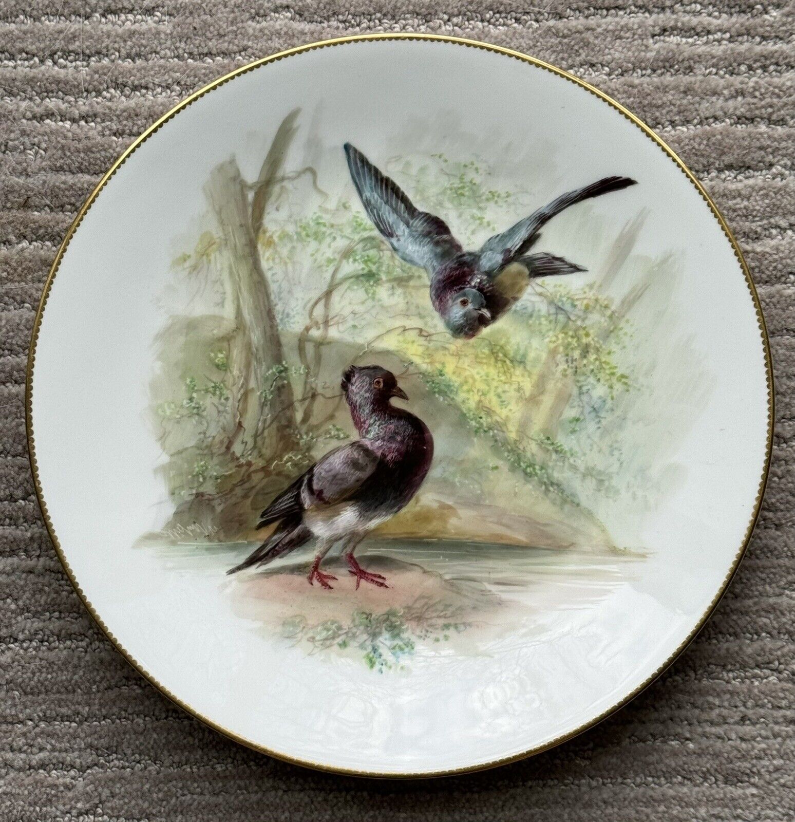Minton Hand Painted Cabinet Plate Birds Signed William Mussill, Circa 1890