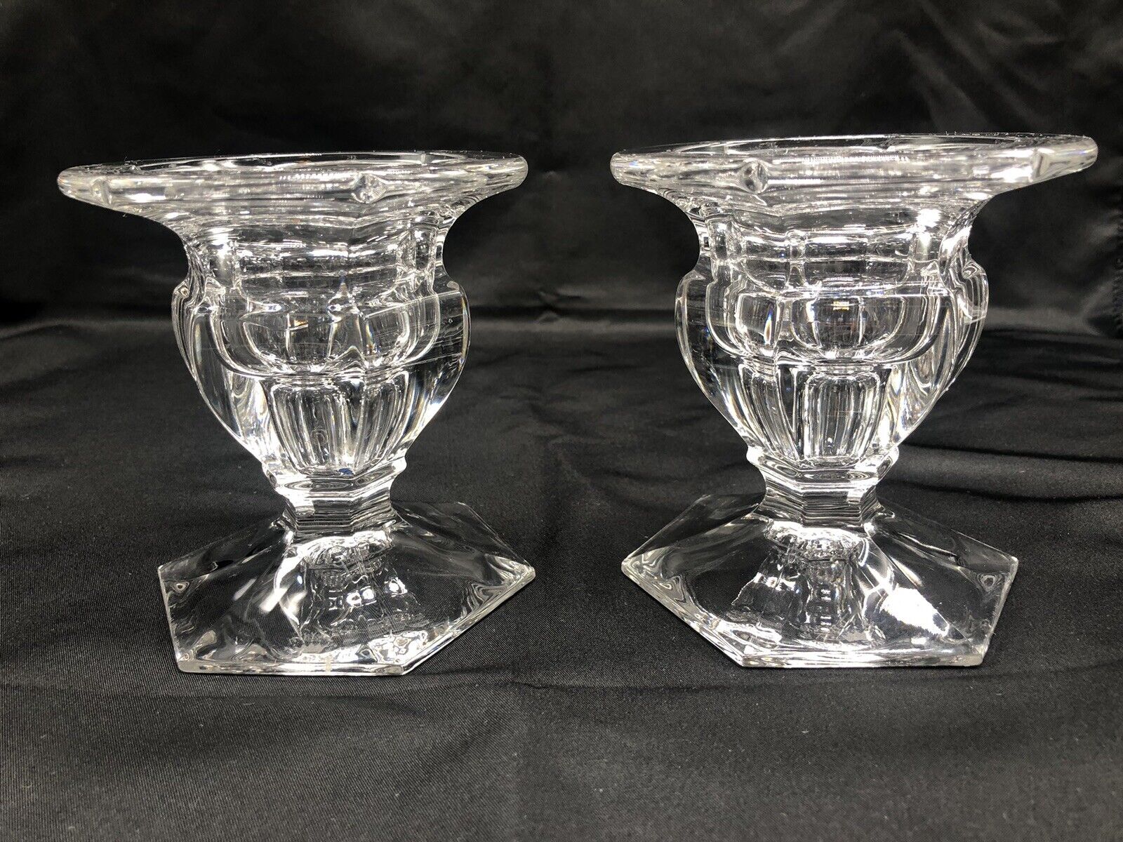 ROYAL DOULTON CRYSTAL CANDLE HOLDERS TRIPLE USE CONCORD VINTAGE PAIR (2)