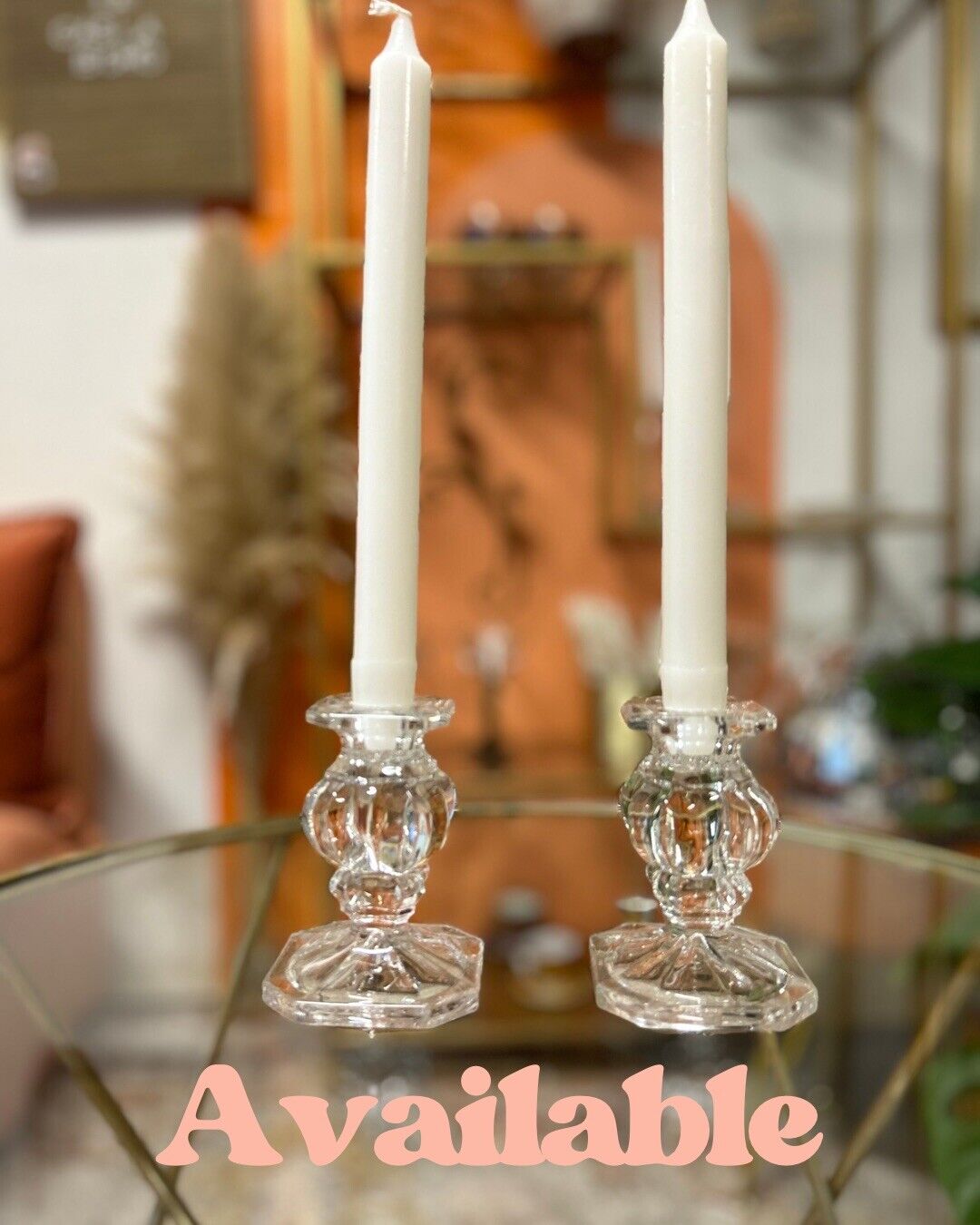 Set of 2 Gorham Crystal Baroque candlestick holders