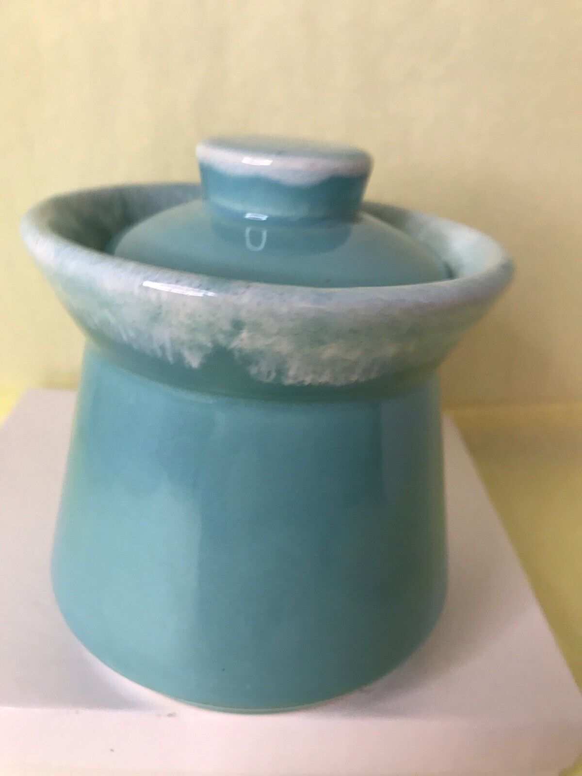 Vintage RARE Hull Crestone Turquoise/ White Drip Wear Sugar Bowl