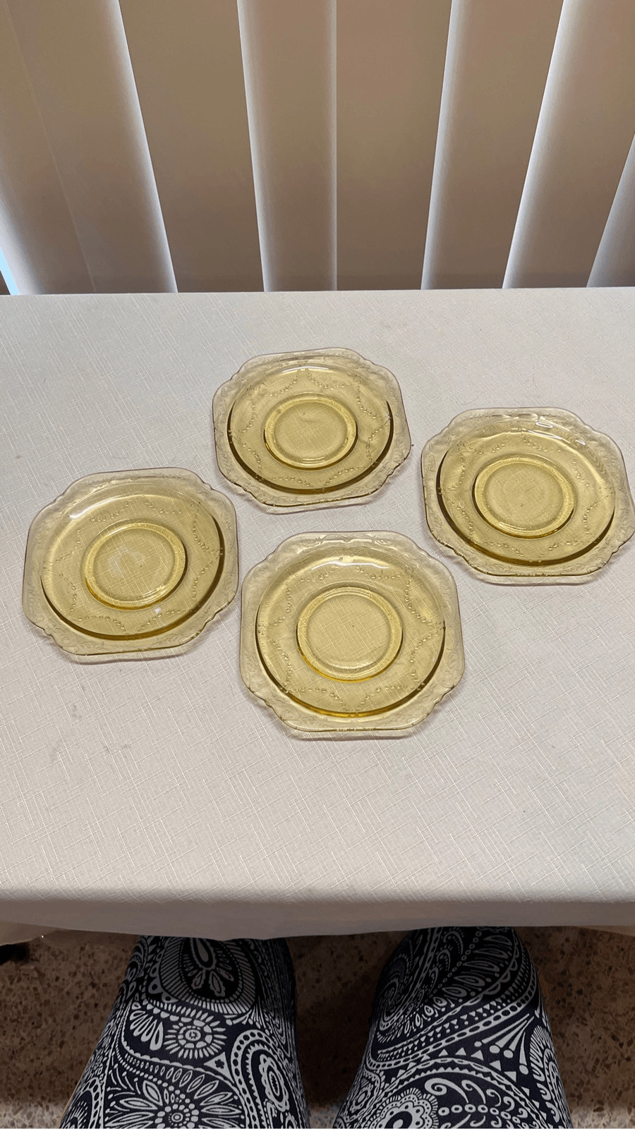 Vintage Federal Glass Gold Depression Yellow Bread And Butter Plates Set of 4