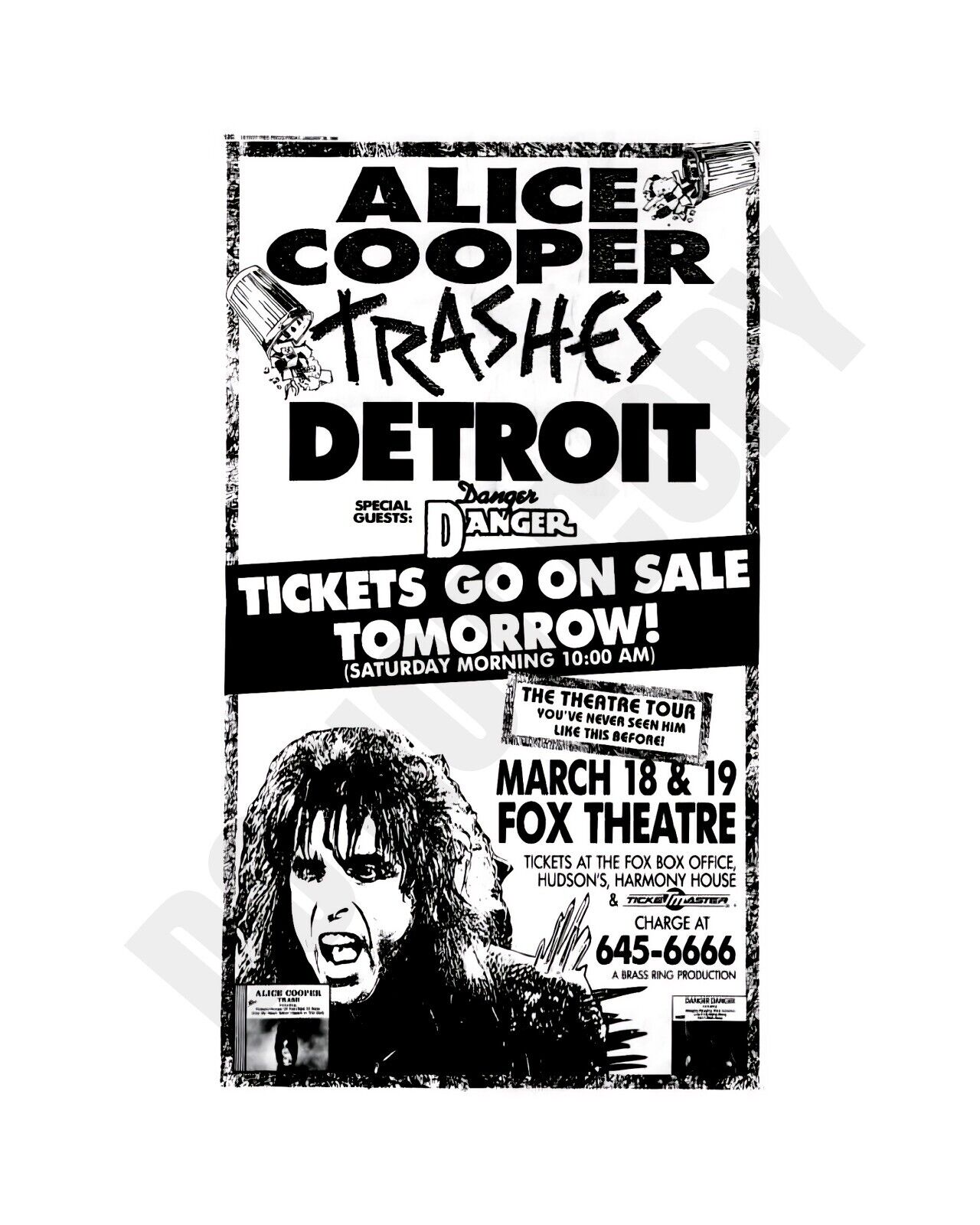 1990 Alice Cooper Trashes Detroit Concert Fox Theatre Announcement Ad 8x10 Photo